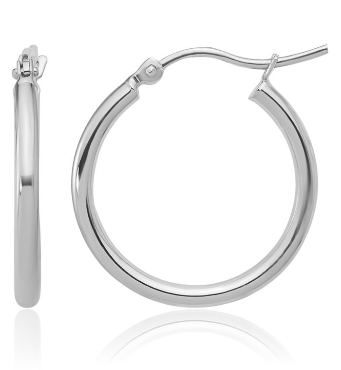 14K Solid White Gold Round Medium Hoop Earrings