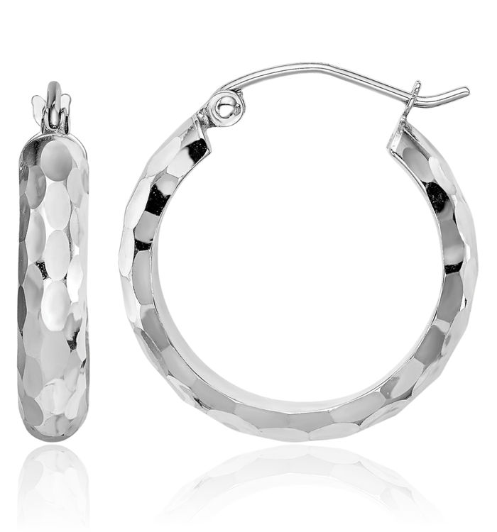 14K Solid White Gold Round Medium Hoop Earrings