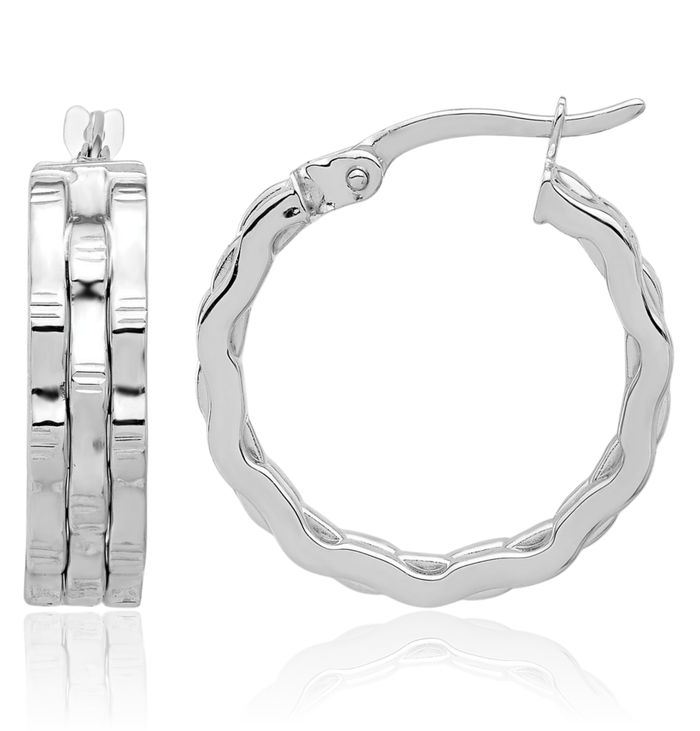 14K Solid White Gold Round Medium Hoop Earrings