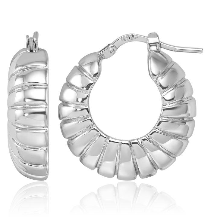 14K Solid White Gold Round Medium Hoop Earrings