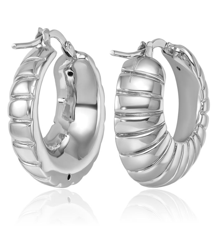 14K Solid White Gold Round Medium Hoop Earrings