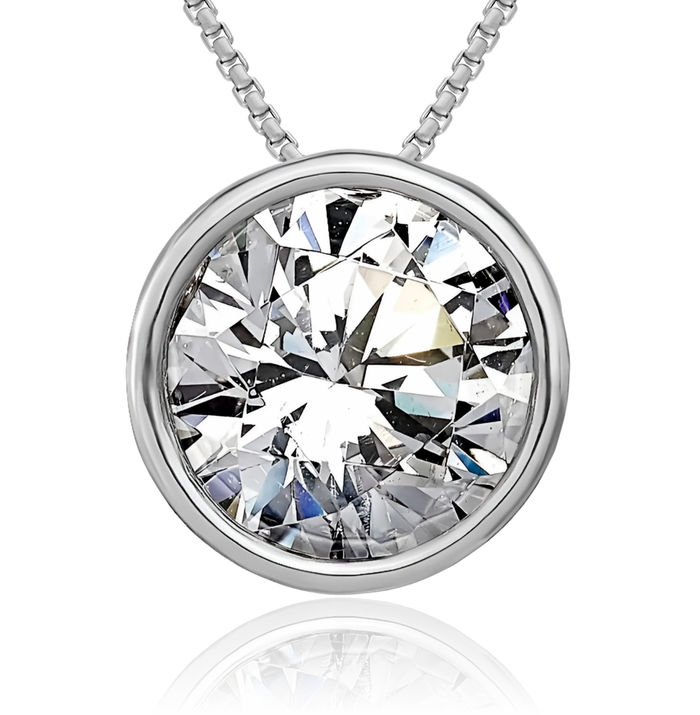 14K Solid White Gold Round Moissanite Floating Chain Slide Pendant Necklace Charm