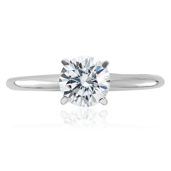 14K Solid White Gold Round Moissanite Solitaire Engagement Ring
