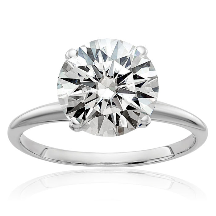 14K Solid White Gold Round Moissanite Solitaire Engagement Ring