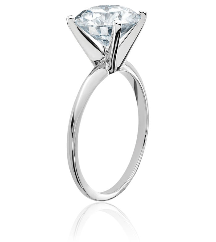 14K Solid White Gold Round Moissanite Solitaire Engagement Ring