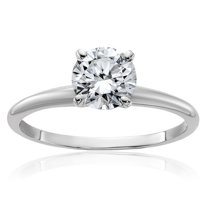 14K Solid White Gold Round Moissanite Solitaire Engagement Ring