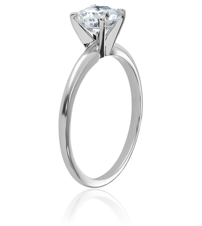 14K Solid White Gold Round Moissanite Solitaire Engagement Ring