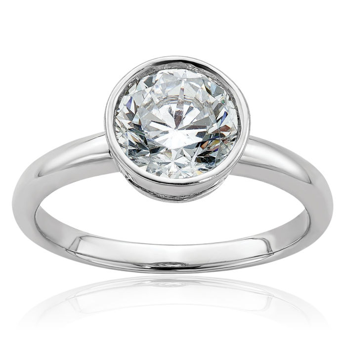 14K Solid White Gold Round Moissanite Solitaire Engagement Ring