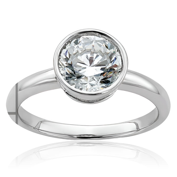 14K Solid White Gold Round Moissanite Solitaire Engagement Ring