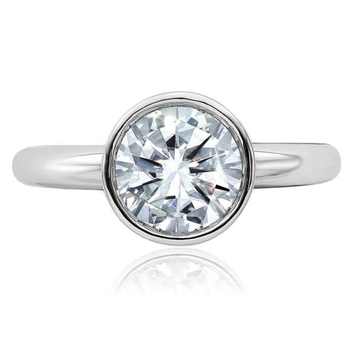 14K Solid White Gold Round Moissanite Solitaire Engagement Ring