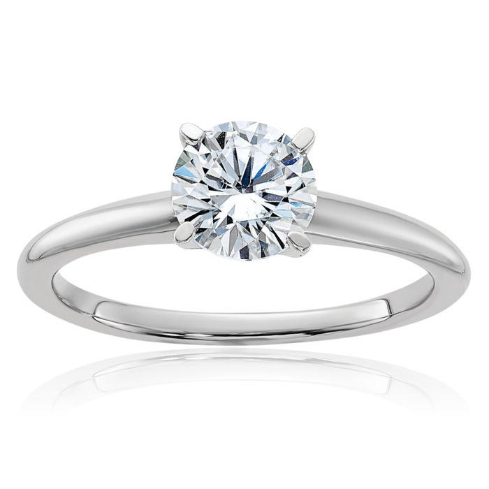 14K Solid White Gold Round Moissanite Solitaire Engagement Ring