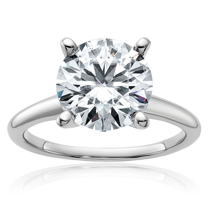 14K Solid White Gold Round Moissanite Solitaire Engagement Ring