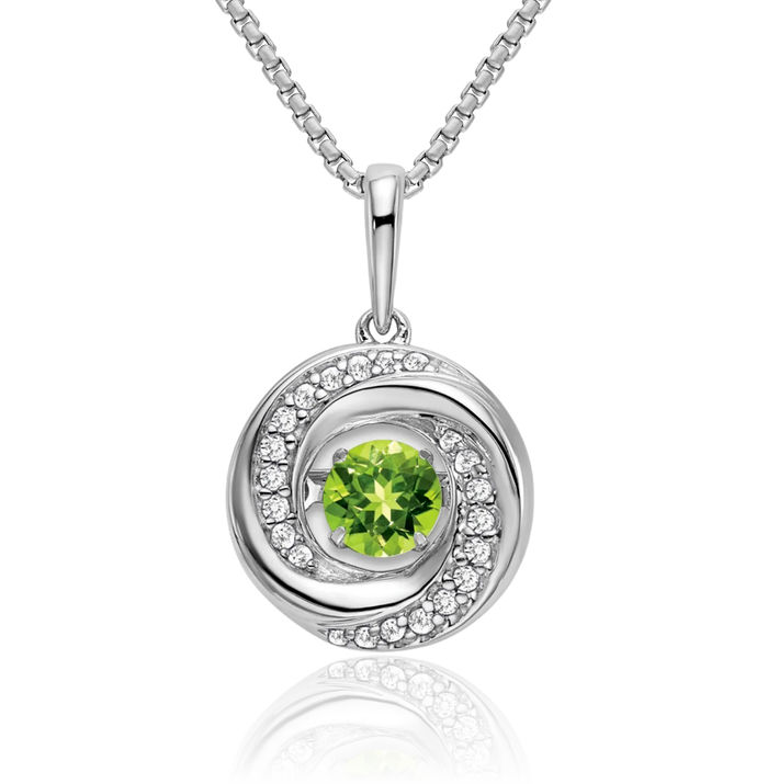 14K Solid White Gold Round Green Peridot Diamond Necklace Charm Gemstone Pendant