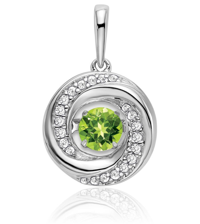 14K Solid White Gold Round Green Peridot Diamond Necklace Charm Gemstone Pendant