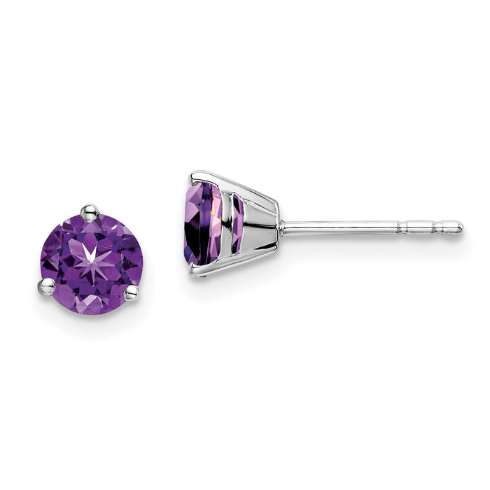 14K Solid White Gold Round Purple Amethyst Studs Gemstone Solitaire Earrings February Birthstone Jewelry