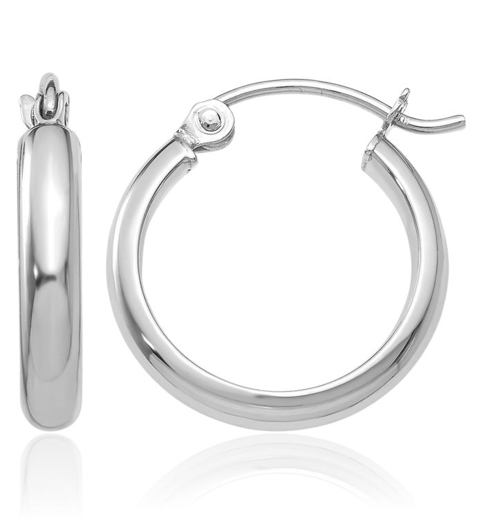 14K Solid White Gold Round Tube Small Hoop Earrings