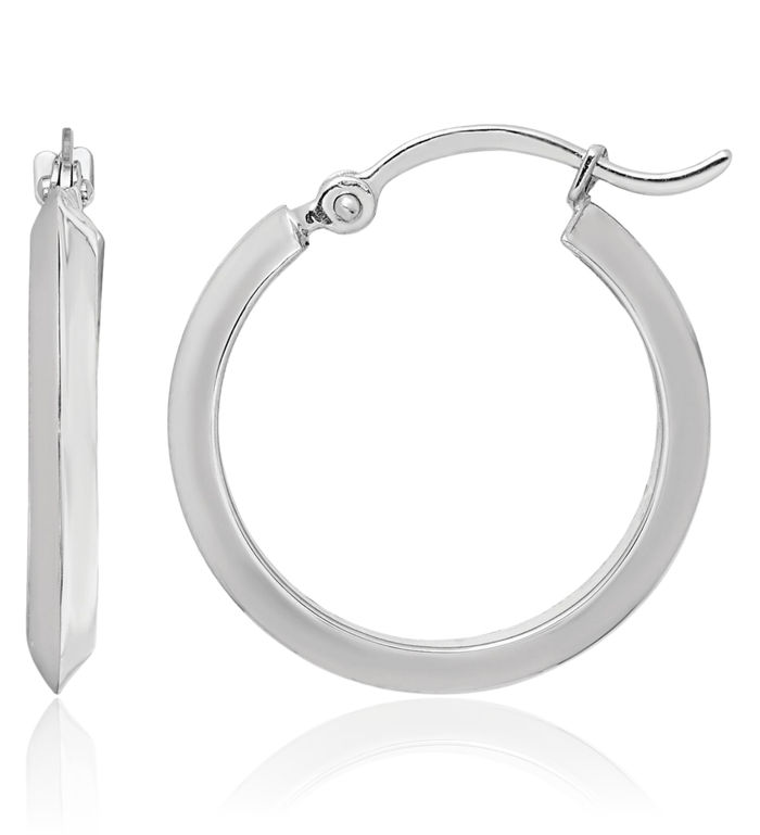 14K Solid White Gold Round Small Hoop Earrings