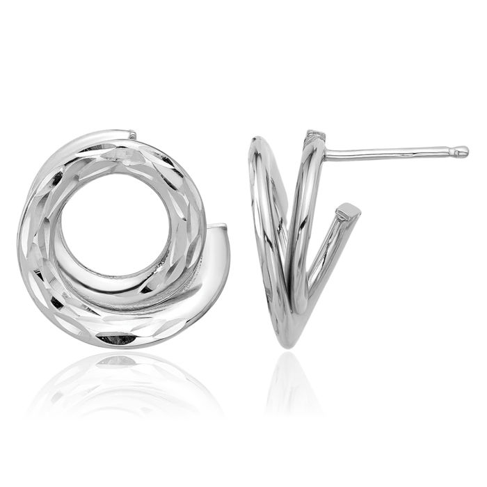 14K Solid White Gold Circle Round Stud Earrings