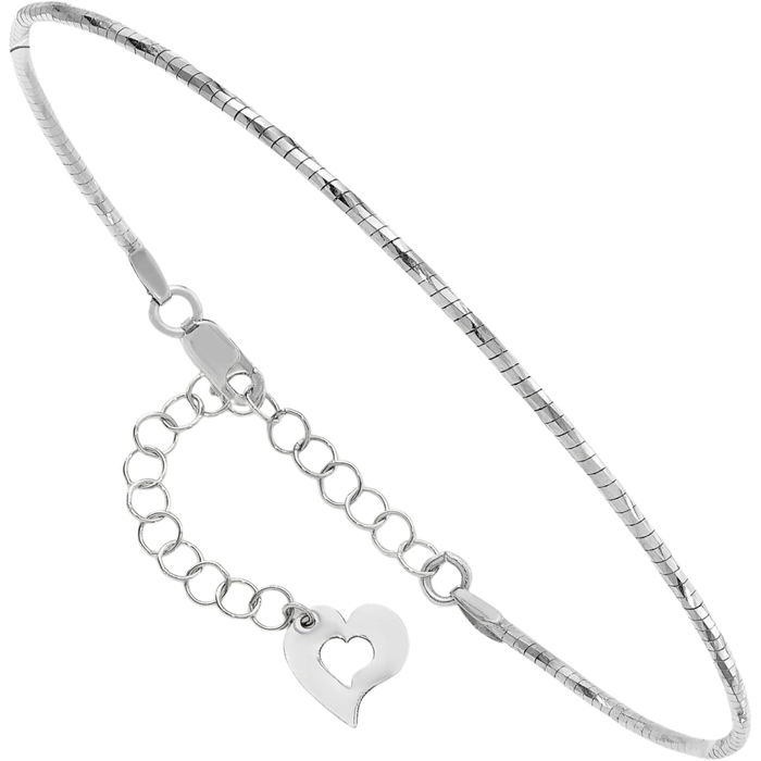 14K Solid White Gold Round Twisted Cubetto Omega Snake Chain Bracelet