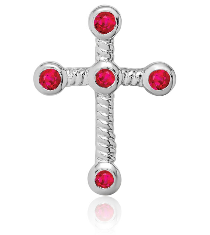 14K Solid White Gold Red Ruby Holy Cross Floating Chain Slide Pendant Necklace Religious Jesus Christ Charm