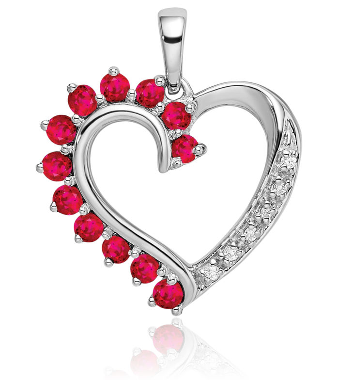 14K Solid White Gold Red Ruby Diamond Heart Necklace Gemstone Pendant Charm April Birthstone Jewelry