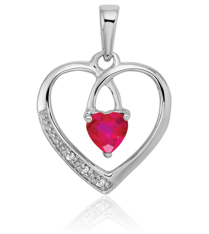 14K Solid White Gold Red Ruby Diamond Heart Necklace Charm Gemstone Pendant