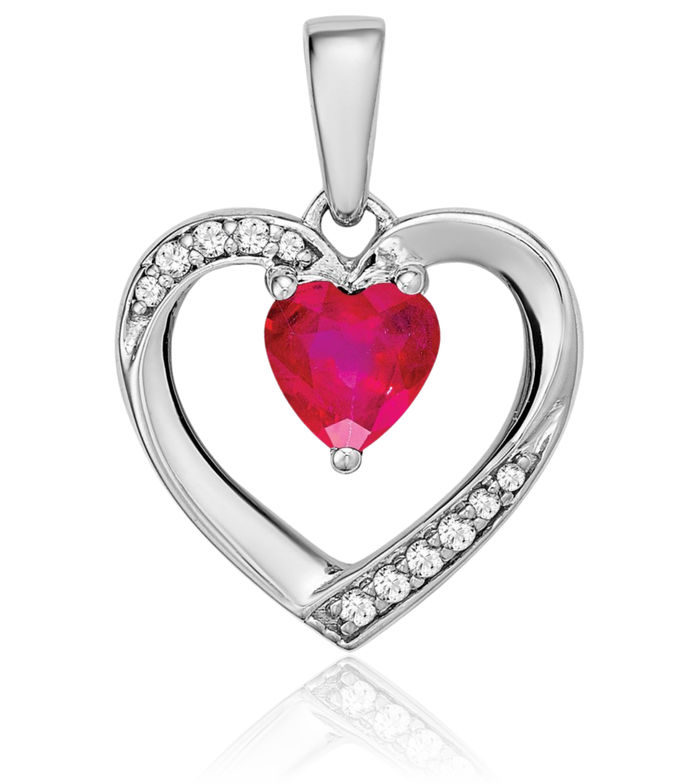 14K Solid White Gold Red Ruby Diamond Heart Necklace Charm Gemstone Pendant