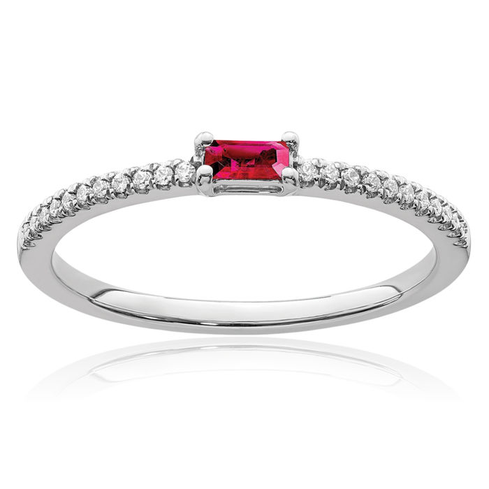 14K Solid White Gold Red Ruby Diamond Ring Gemstone Band July Birthstone Jewelry