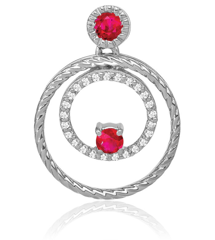 14K Solid White Gold Red Ruby Diamond Circle Round Necklace Charm Gemstone Pendant