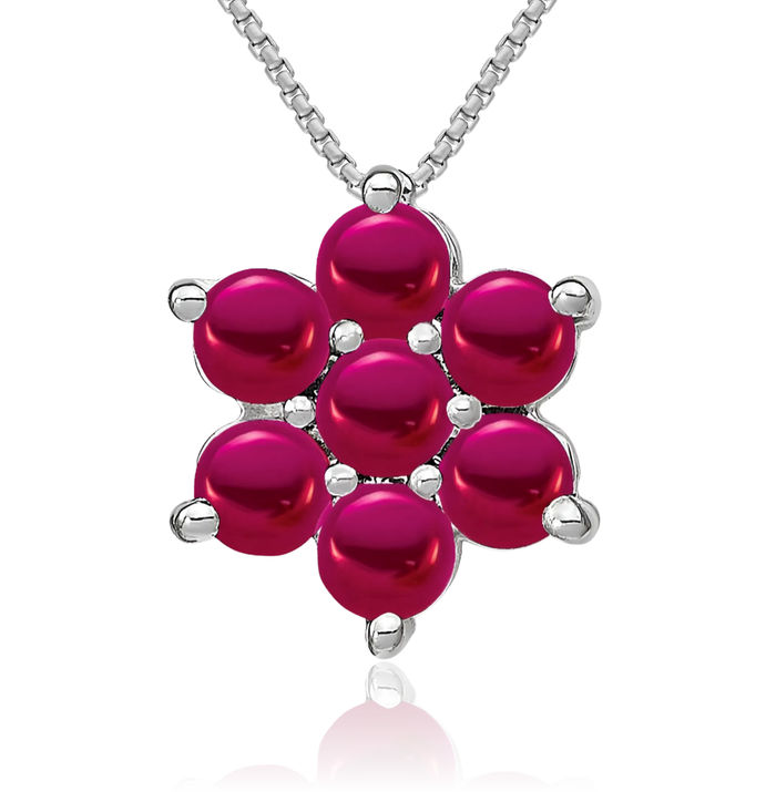 14K Solid White Gold Red Ruby Flower Floating Chain Slide Gemstone Pendant Necklace Charm