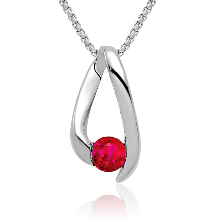 14K Solid White Gold Red Ruby Necklace Gemstone Pendant Charm July Birthstone Jewelry