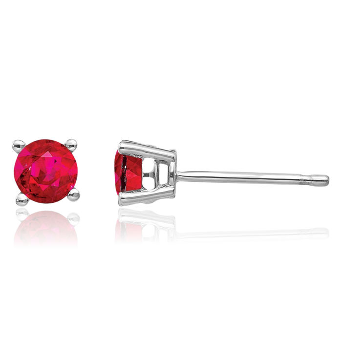 14K Solid White Gold Red Ruby Studs Gemstone Solitaire Earrings July Birthstone Jewelry