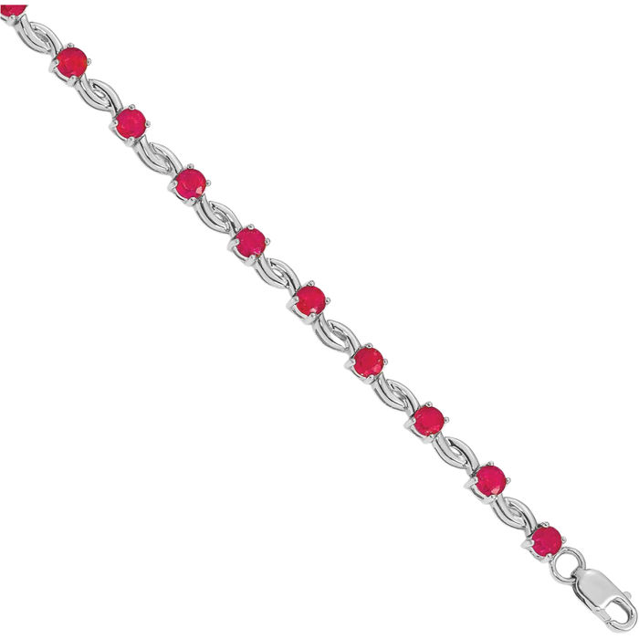 14K Solid White Gold Red Ruby Chain Gemstone Tennis Bracelet