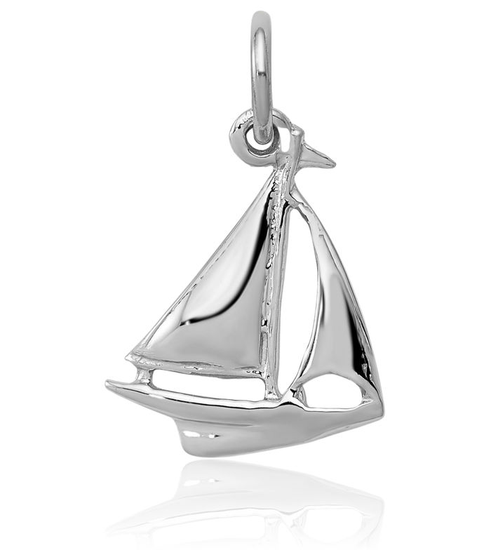 14K Solid White Gold Sailboat Necklace Chain Pendant Charm