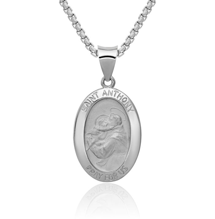 14K Solid White Gold Saint Anthony Medal Necklace Chain Pendant Charm