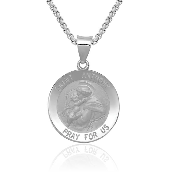 14K Solid White Gold Saint Anthony Medal Necklace Chain Pendant Charm