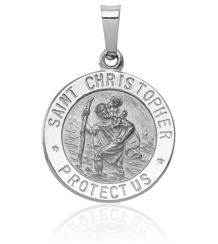 14K Solid White Gold Saint Christopher Medal Patron of Travelers Athletes Protection Necklace Christian Religious Chain Pendant Faith Charm