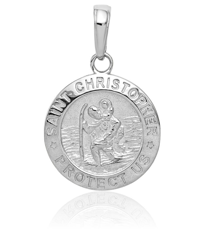 14K Solid White Gold Saint Christopher Medal Patron of Travelers Athletes Protection Necklace Christian Religious Chain Pendant Faith Charm