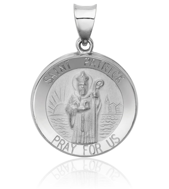 14K Solid White Gold Saint Patrick Medal Necklace Chain Pendant Charm