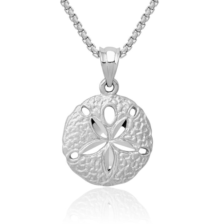 14K Solid White Gold Sand Dollar Necklace Chain Pendant Charm