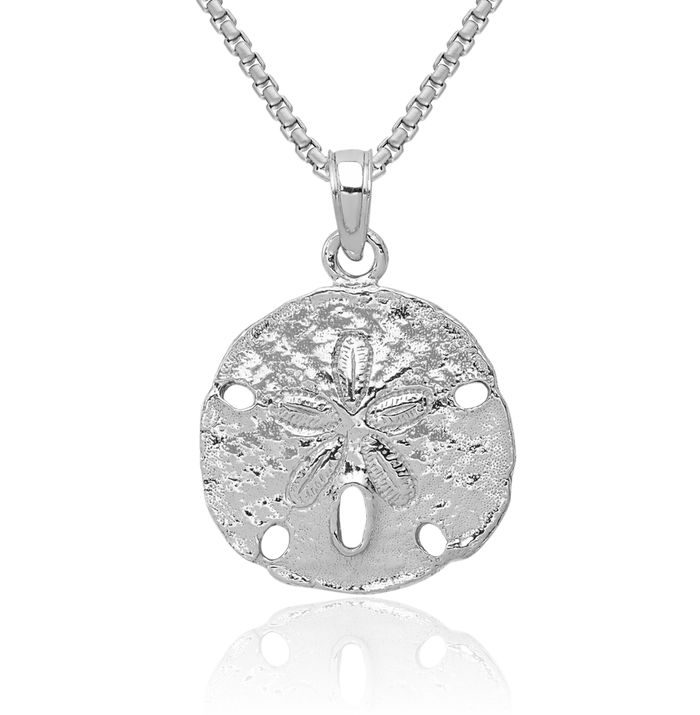 14K Solid White Gold Sand Dollar Sea Star Starfish Necklace Chain Pendant Charm