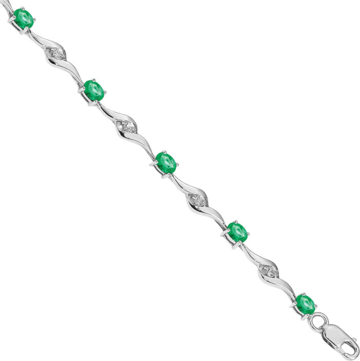 14K Solid White Gold Sapphire Green Emerald Gemstone Tennis Bracelet