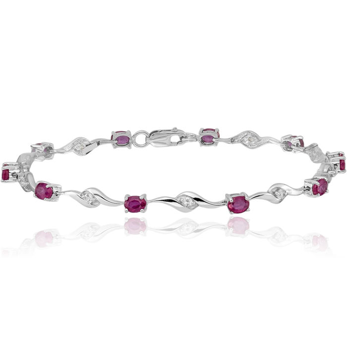 14K Solid White Gold Sapphire Red Ruby Chain Gemstone Tennis Bracelet