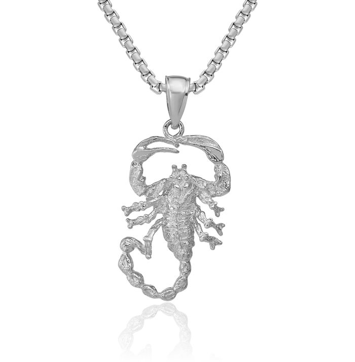 14K Solid White Gold Scorpion Necklace Chain Pendant Charm