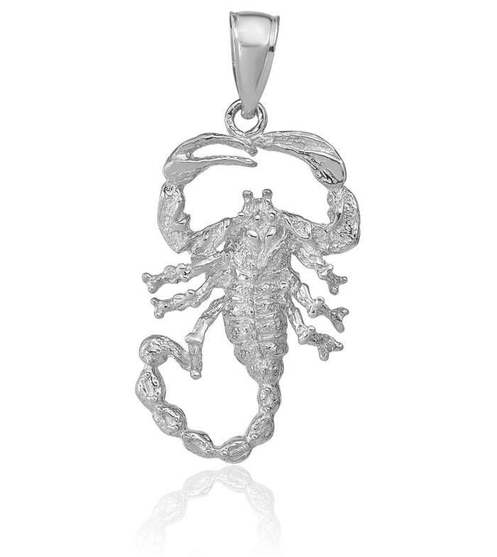 14K Solid White Gold Scorpion Necklace Chain Pendant Charm