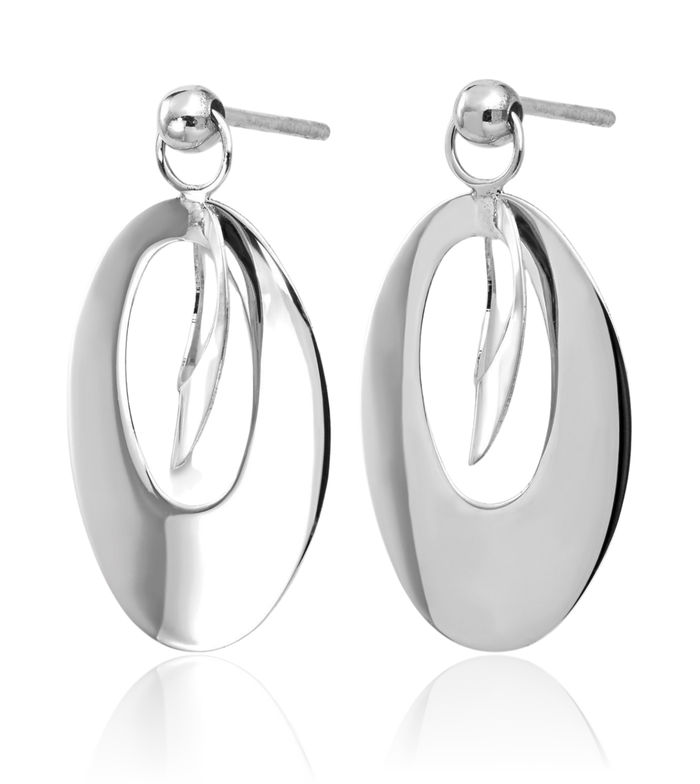 14K Solid White Gold Scratch Oval Reversible Drop Dangle Earrings