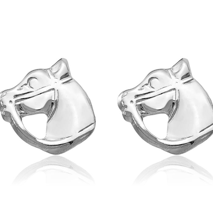 14K Solid White Gold Screw Back Horse Head Studs Animal Lover Earrings Equestrian Jewelry