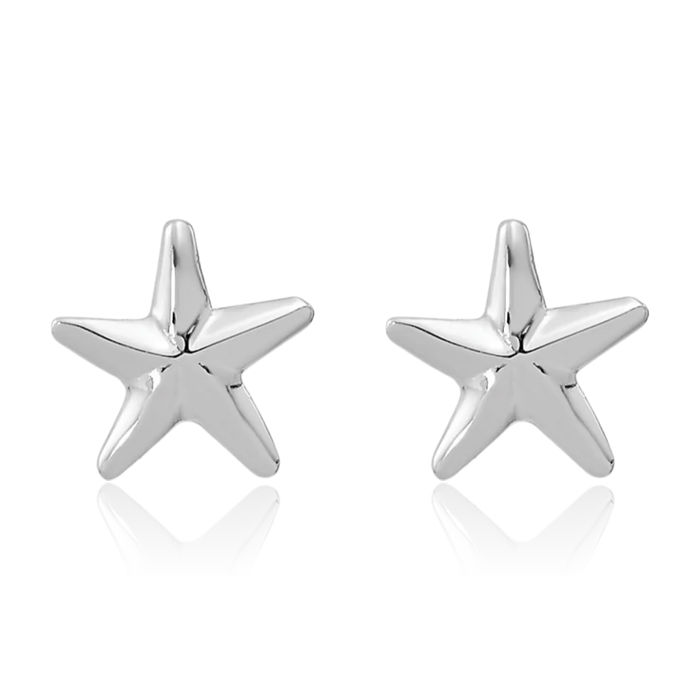 14K Solid White Gold Screw Back Star Stud Earrings