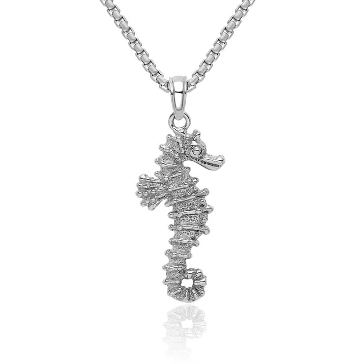 14K Solid White Gold Seahorse Necklace Chain Pendant Charm