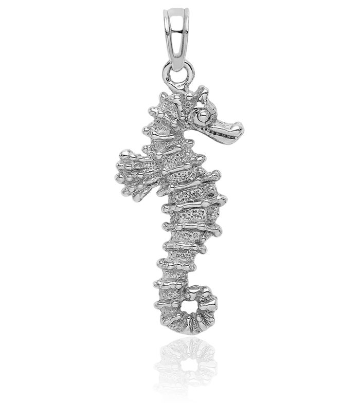 14K Solid White Gold Seahorse Necklace Chain Pendant Charm